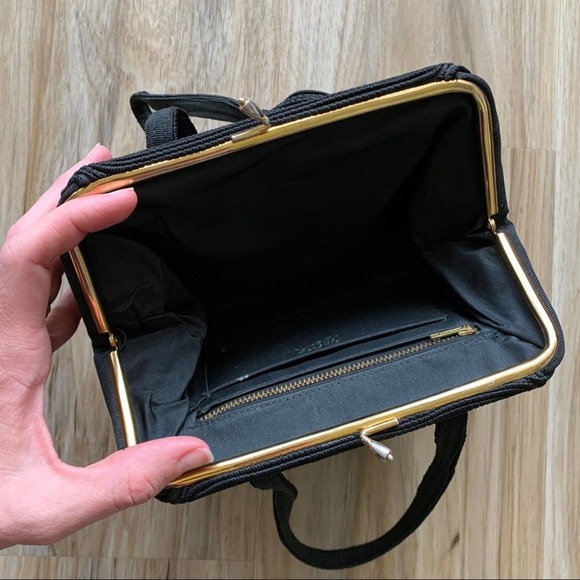 VINTAGE 1940s Black Corde Handbag by Gold Seal - Retro Handbag - Picture 5 of 15
